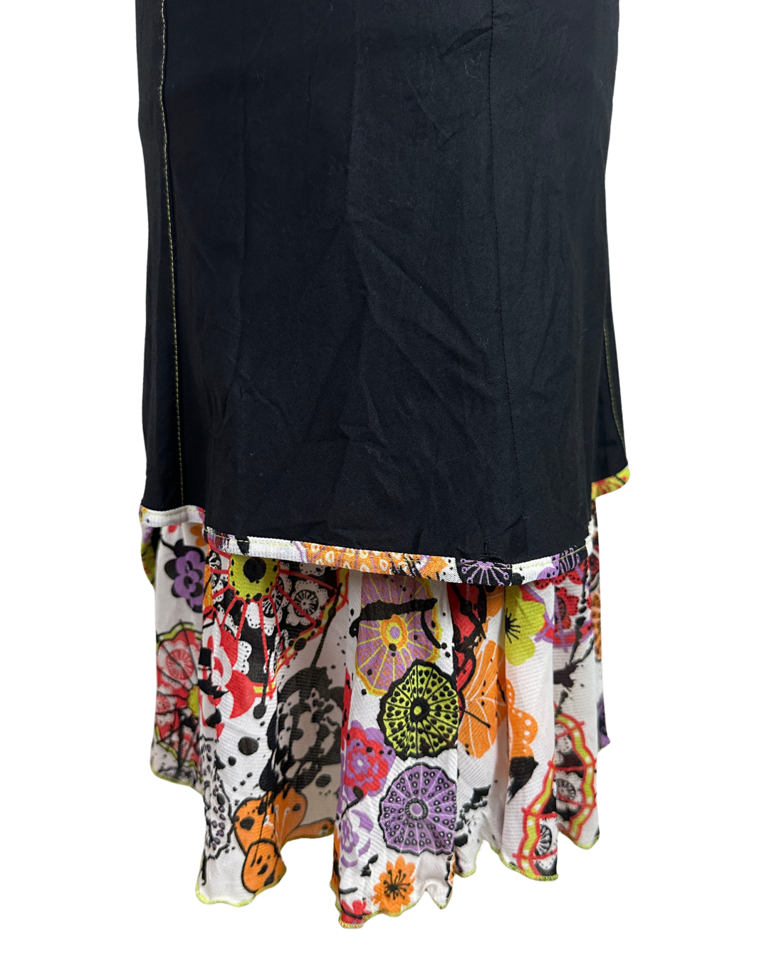 Y2K Cache Cache Black Layered Dress with Floral Ruffle Hem