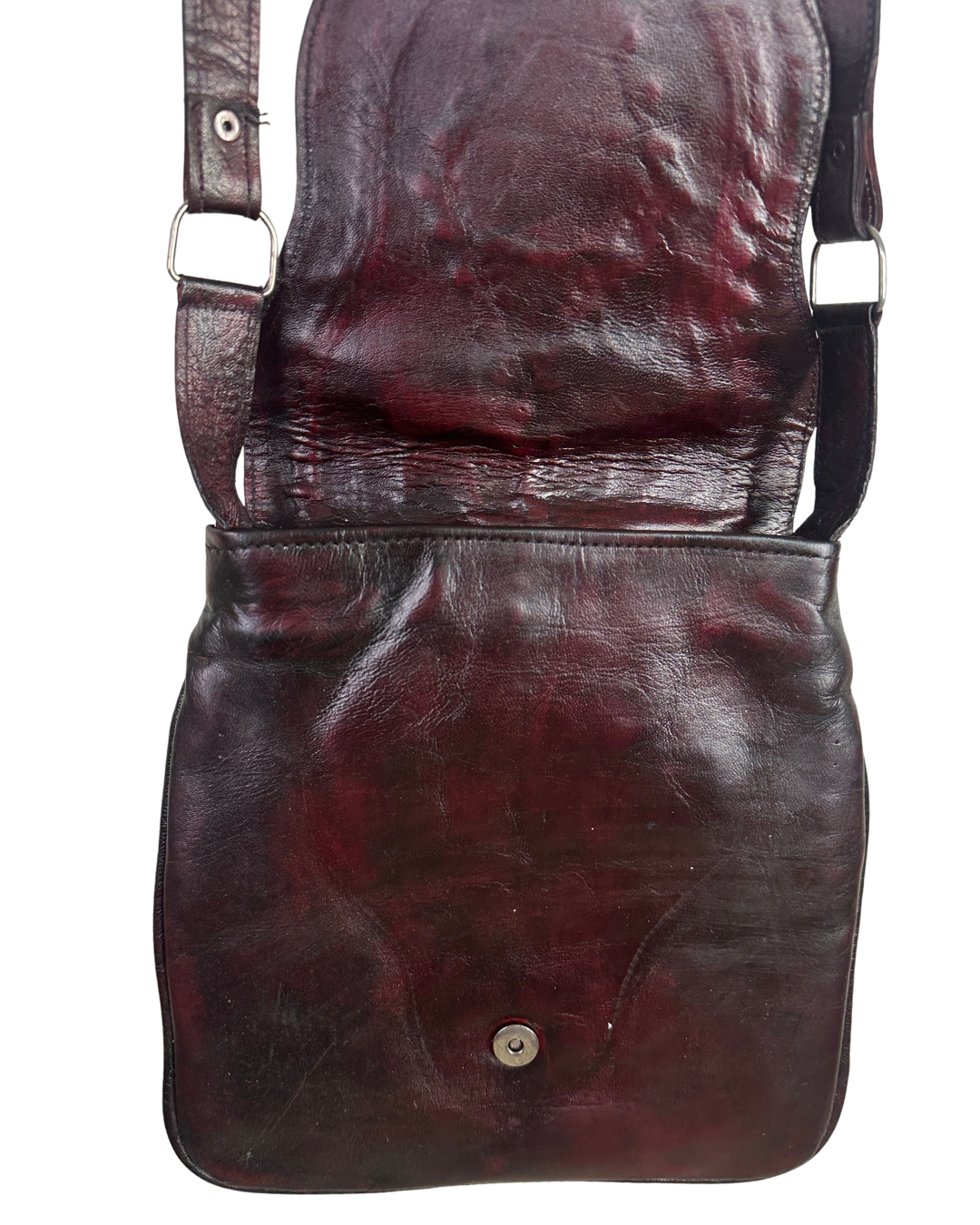 Y2K Western Oxblood Genuine Leather Shoulder Bag with Stitched Detail