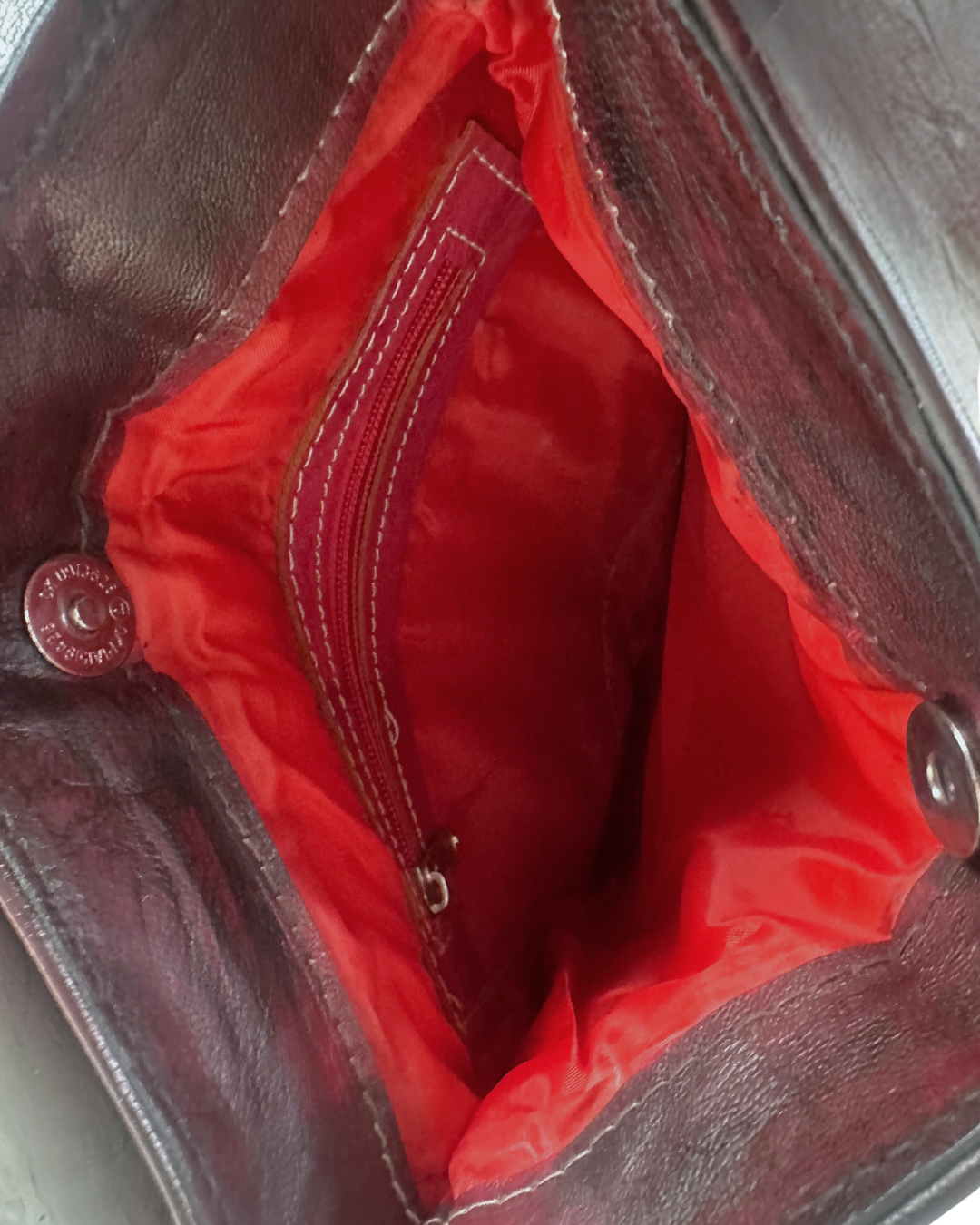Y2K Western Oxblood Genuine Leather Shoulder Bag with Stitched Detail