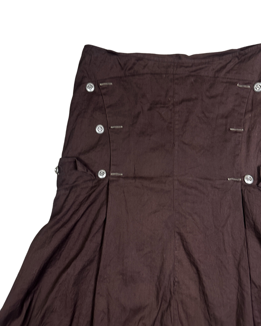 Y2K Asymmetrical Flared Skirt with Button Detail & Striped Panels - EU 42