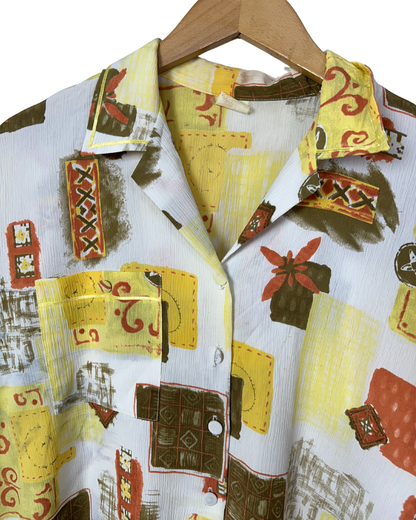 Vintage Abstract Geo Pattern Blouse - Women's Large
