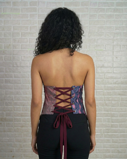 Handmade Upcycled Necktie Halter Vest Top w/ Corset Back & Choker - Medium to XL