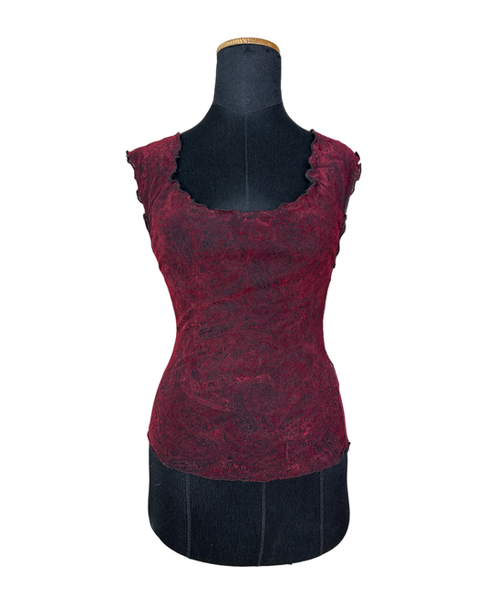 Vintage Paisley Cap Sleeve Burgundy Top