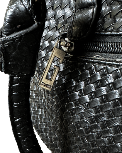 Vintage Y2K Guess Black Embossed Leather Shoulder Bag