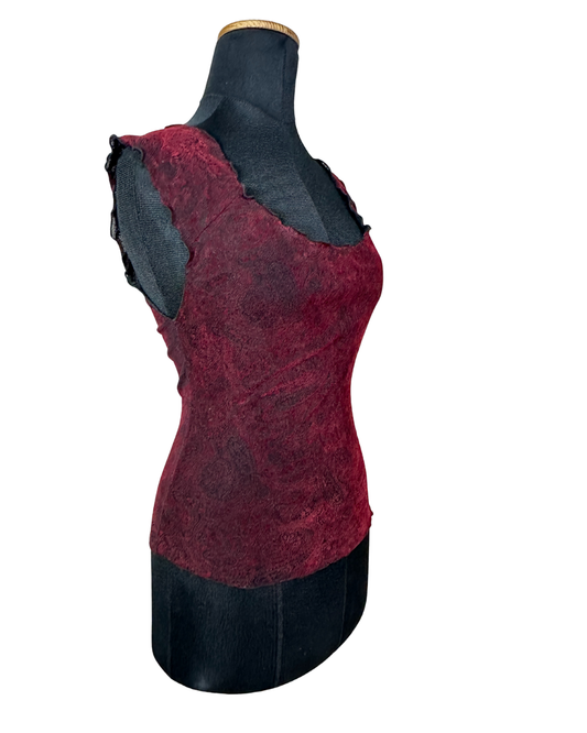 Vintage Paisley Cap Sleeve Burgundy Top