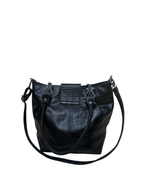 Mixed-Texture Genuine Leather  Shoulder Bag with Strap