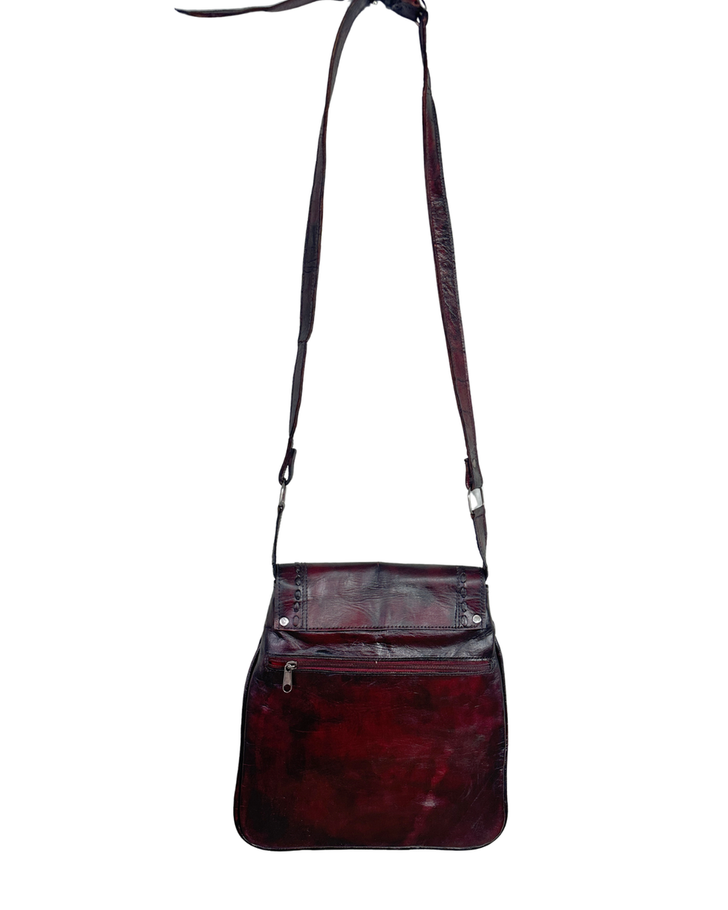 Y2K Western Oxblood Genuine Leather Shoulder Bag with Stitched Detail