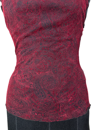 Vintage Paisley Cap Sleeve Burgundy Top