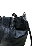 Mixed-Texture Genuine Leather  Shoulder Bag with Strap