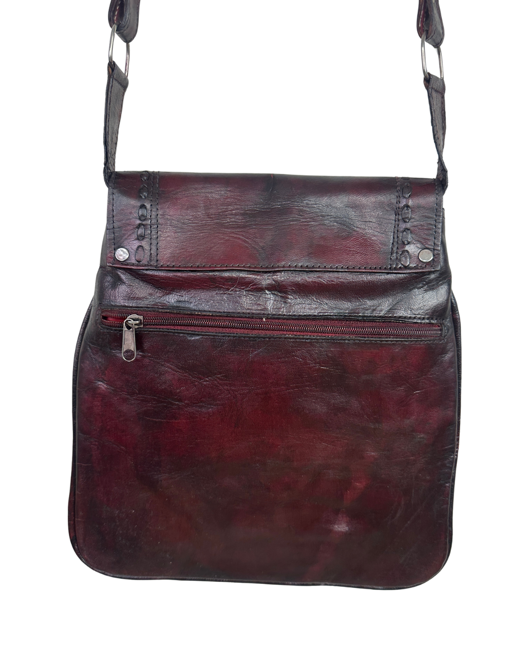 Y2K Western Oxblood Genuine Leather Shoulder Bag with Stitched Detail