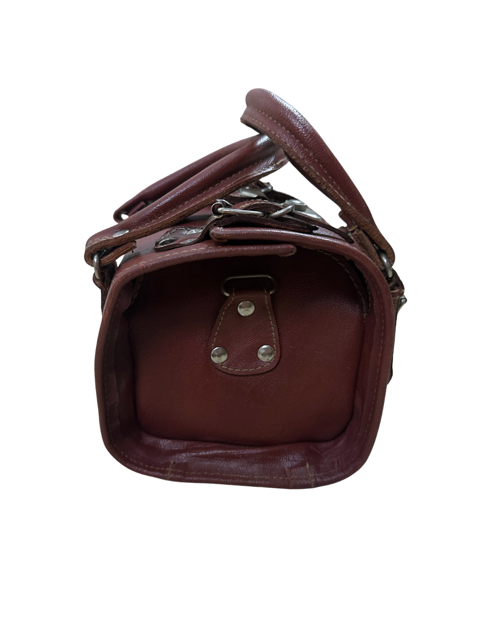 90s Multi-Buckle Cylinder Leather Crossbody Bag with Top Handle