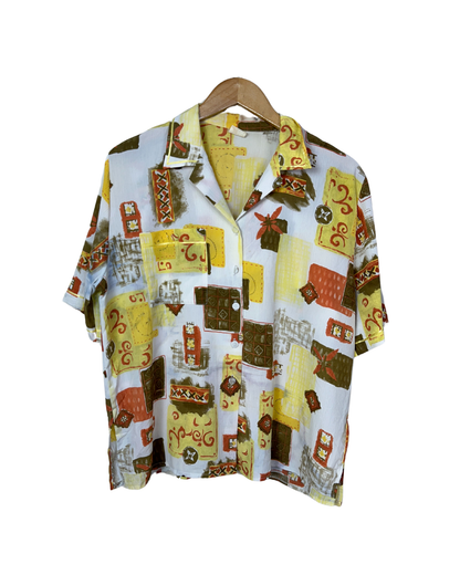 Vintage Abstract Geo Pattern Blouse - Women's Large