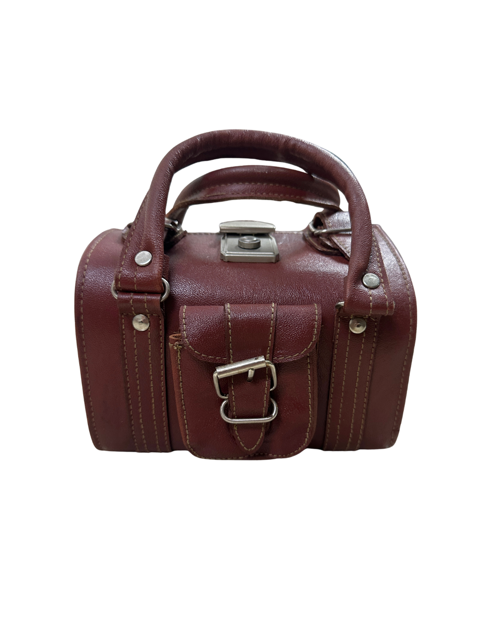 90s Multi-Buckle Cylinder Leather Crossbody Bag with Top Handle