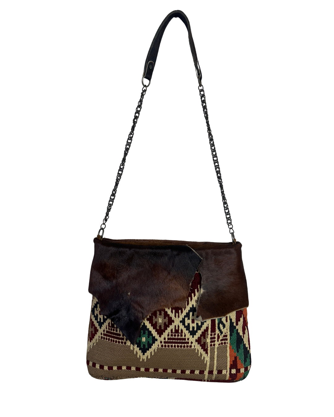 Vintage Y2K Hair-On Cowhide & Kilim Tapestry Shoulder Bag