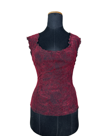 Vintage Paisley Cap Sleeve Burgundy Top