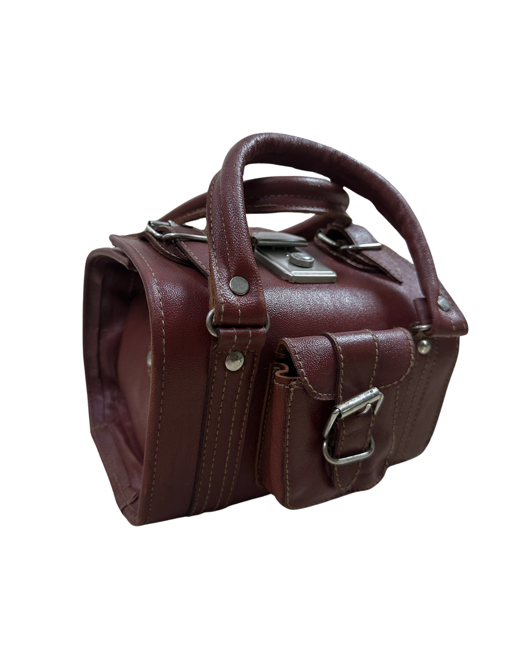 90s Multi-Buckle Cylinder Leather Crossbody Bag with Top Handle