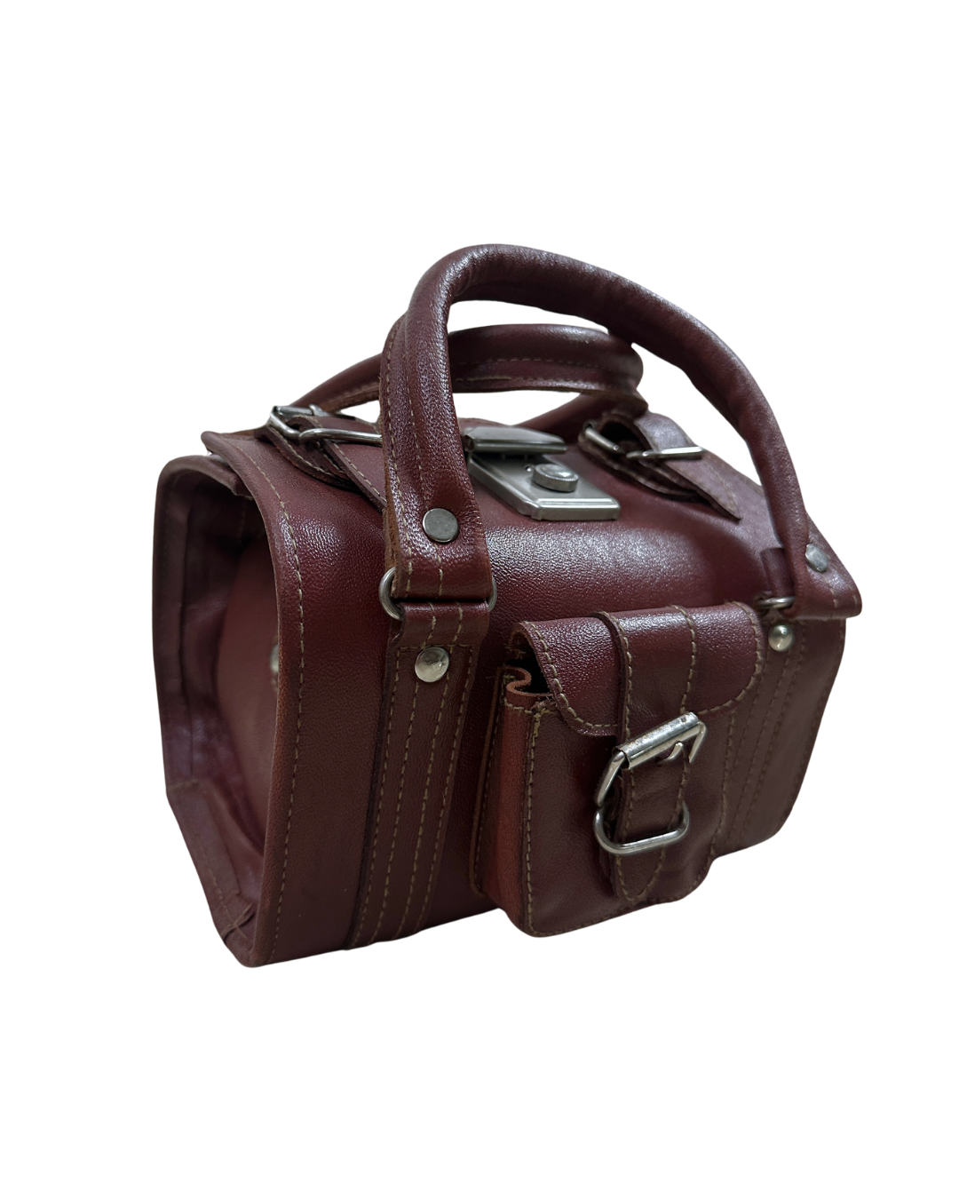 90s Multi-Buckle Cylinder Leather Crossbody Bag with Top Handle