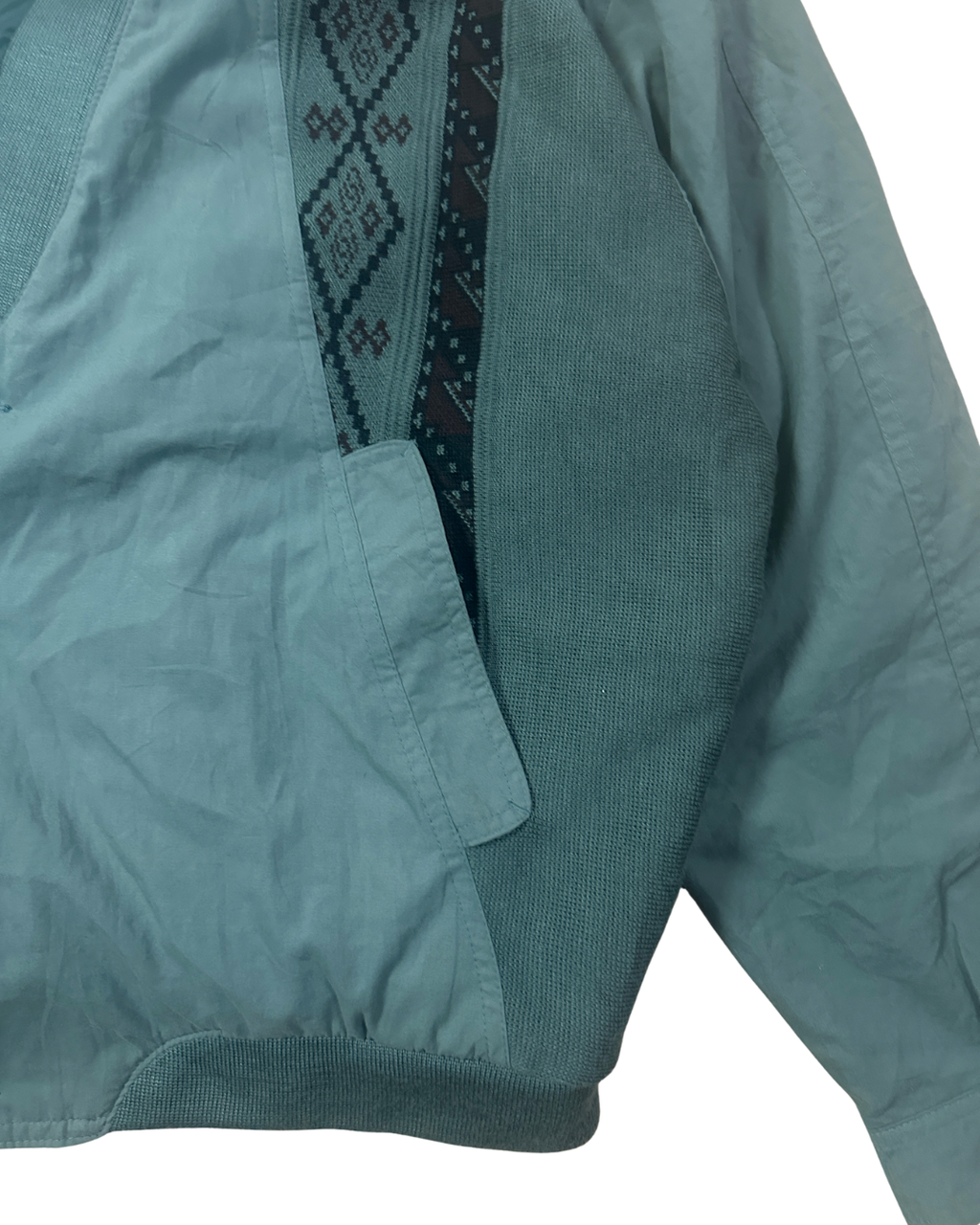 Vintage 80s Teal Knit Panel V-Neck Cardigan Jacket - XL