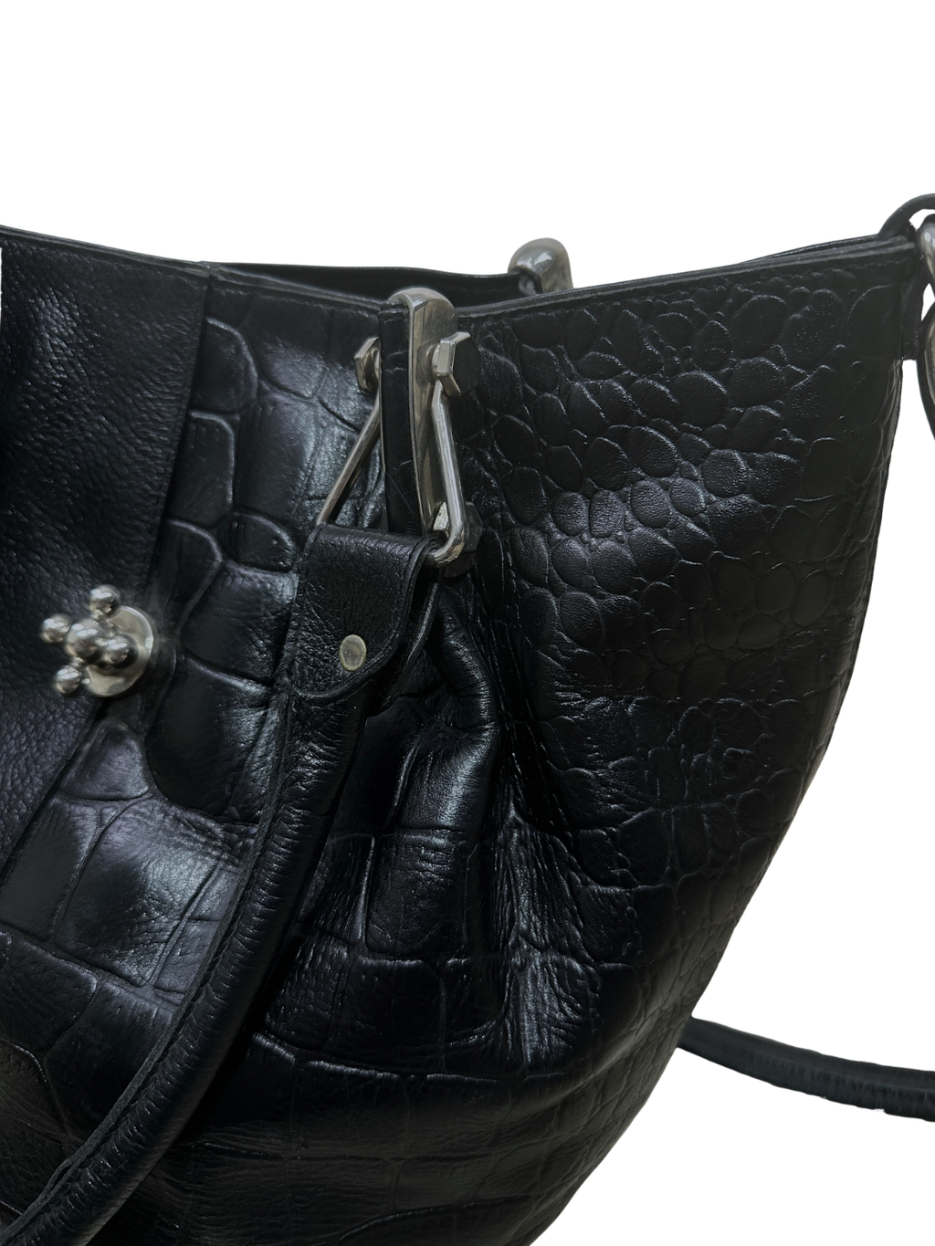 Mixed-Texture Genuine Leather  Shoulder Bag with Strap