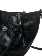 Mixed-Texture Genuine Leather  Shoulder Bag with Strap