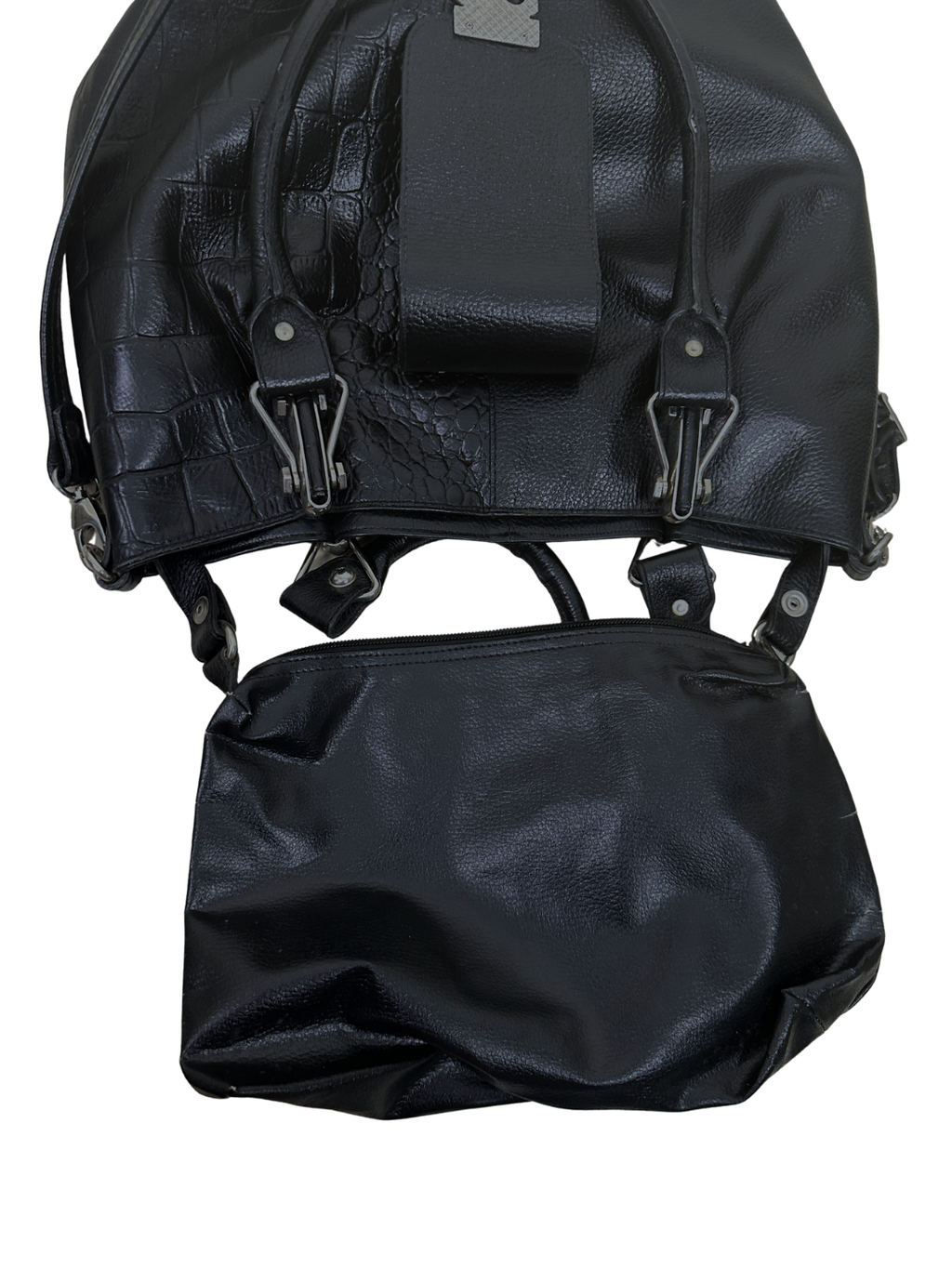 Mixed-Texture Genuine Leather  Shoulder Bag with Strap