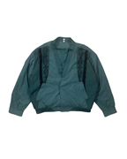 Vintage 80s Teal Knit Panel V-Neck Cardigan Jacket - XL