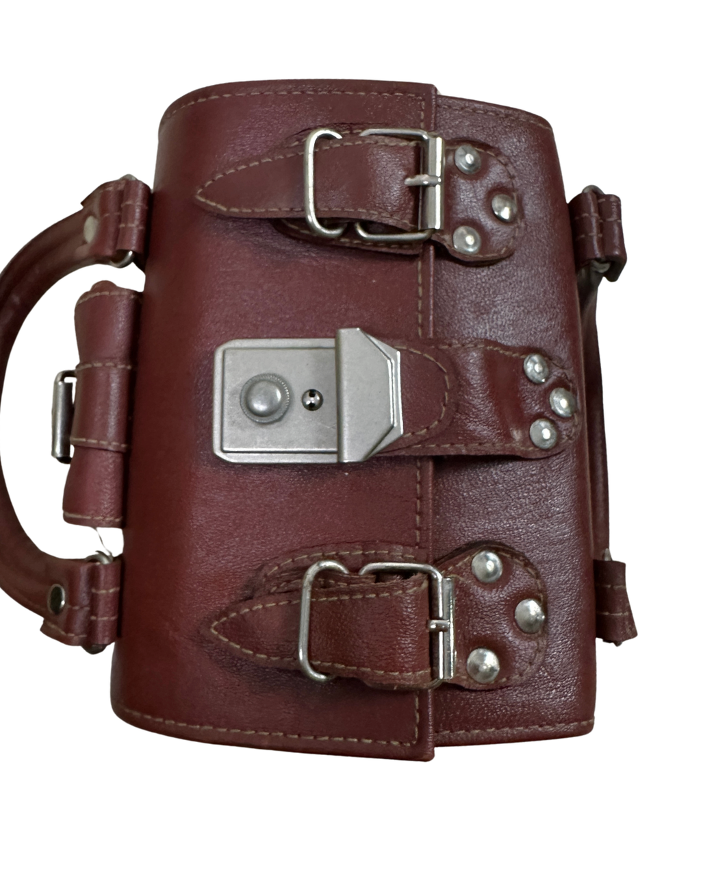90s Multi-Buckle Cylinder Leather Crossbody Bag with Top Handle