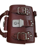 90s Multi-Buckle Cylinder Leather Crossbody Bag with Top Handle