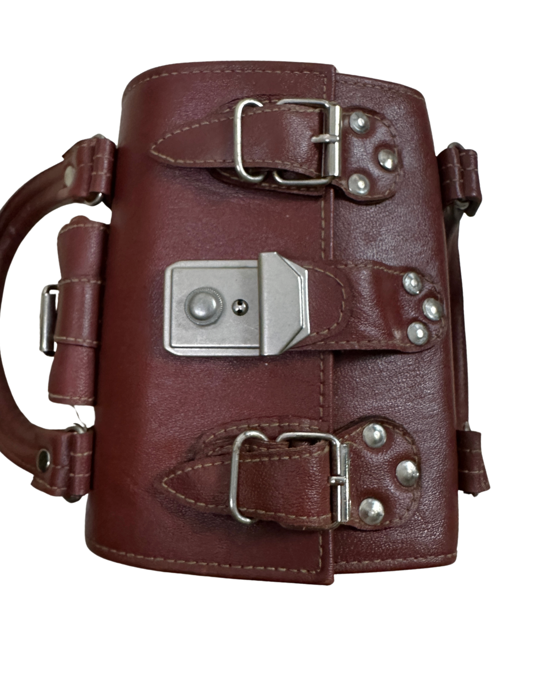 90s Multi-Buckle Cylinder Leather Crossbody Bag with Top Handle