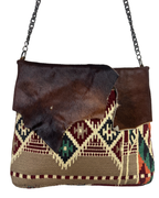 Vintage Y2K Hair-On Cowhide & Kilim Tapestry Shoulder Bag