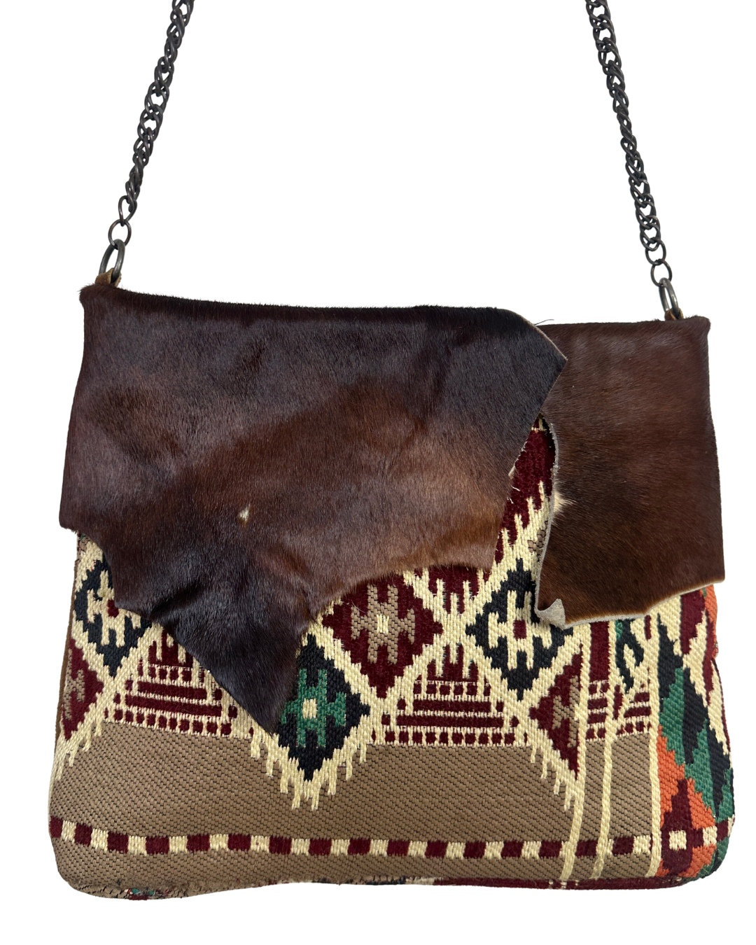Vintage Y2K Hair-On Cowhide & Kilim Tapestry Shoulder Bag