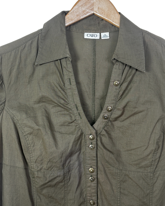 Cato Blouse with Ruched Hem and Decorative Metal Buttons - XL