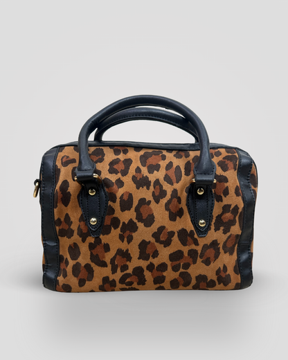Vintage Leopard Print Medium Boston Handbag