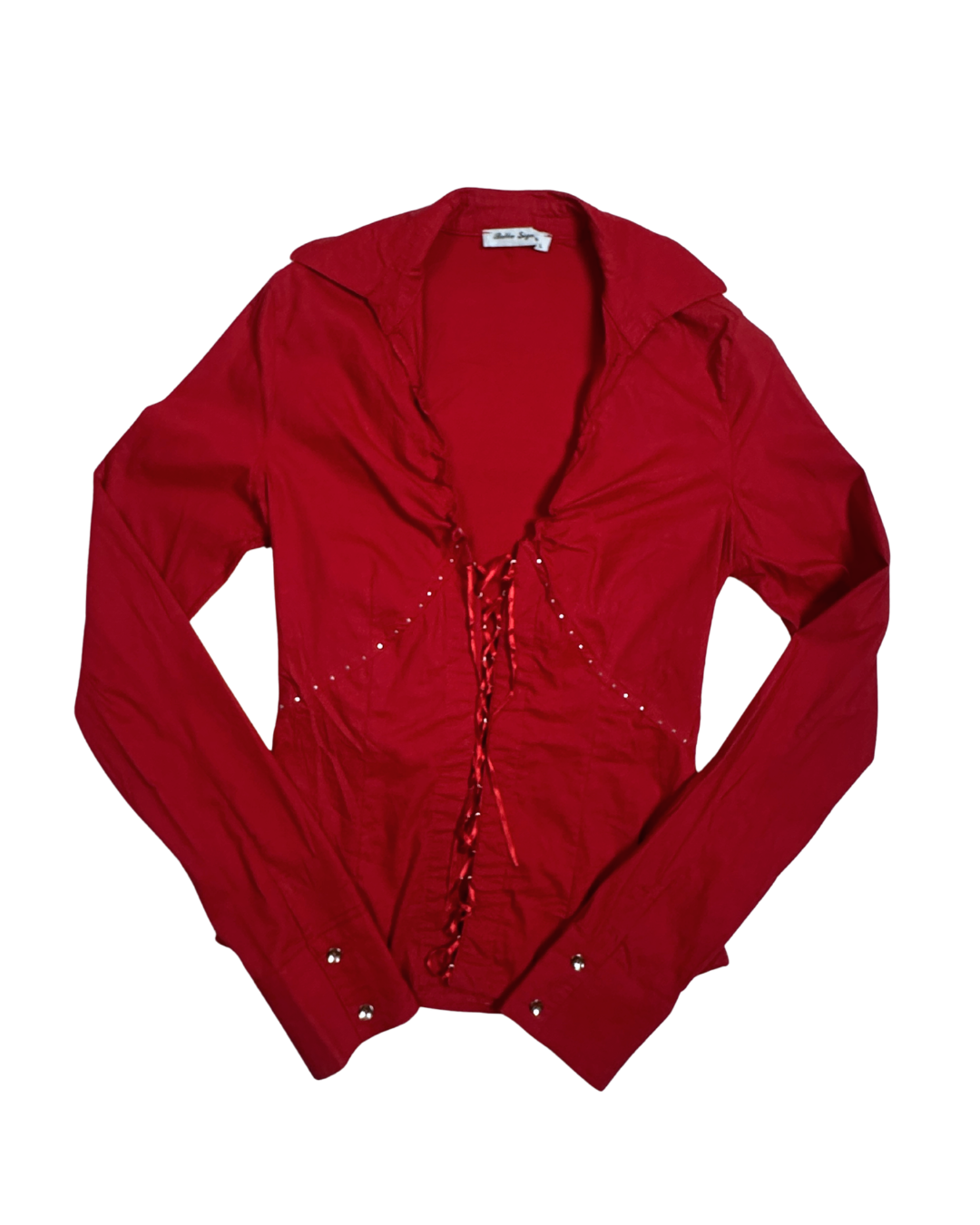 Y2K Bella Sigma Red Lace Up Corset Blouse