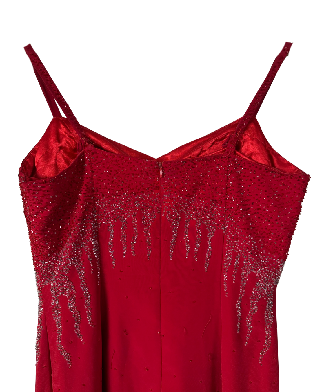 Red Beaded Maxi Evening Dress (Medium)