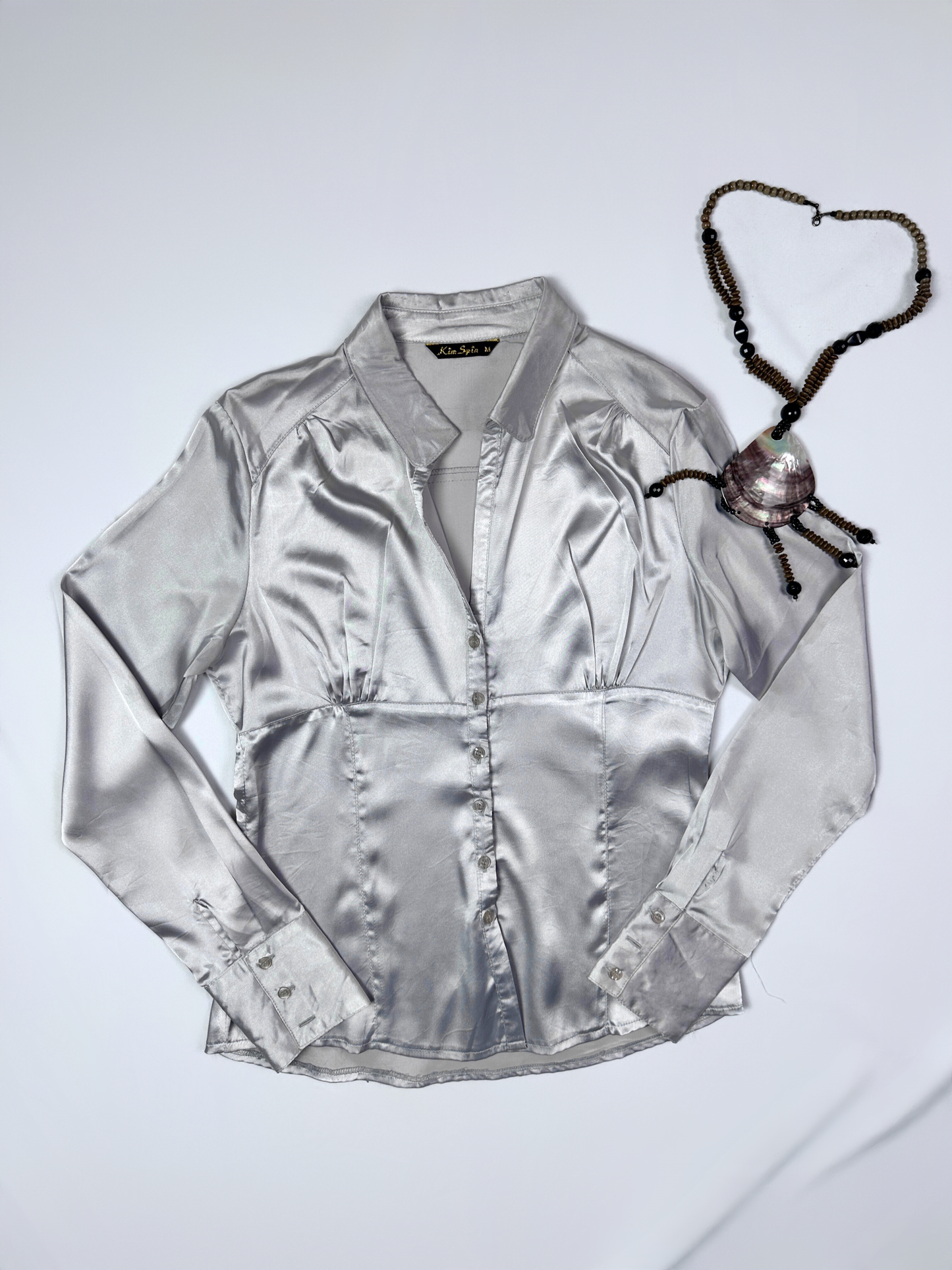 Vintage Silver Satin Fitted Shirt Medium