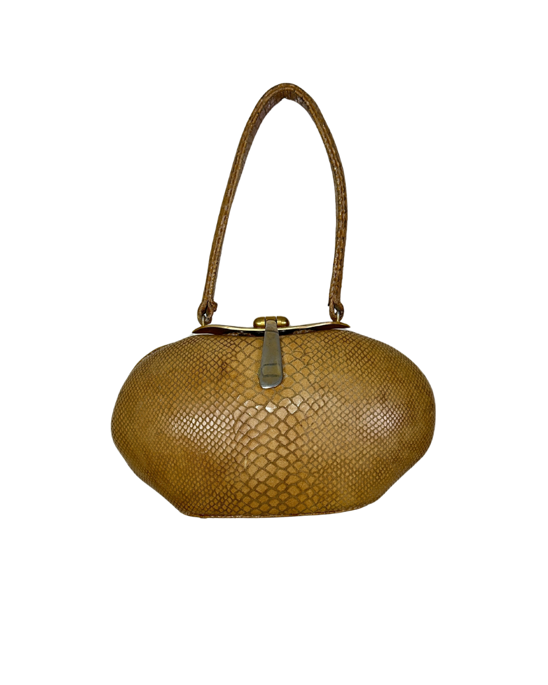 Vintage Reptile-Embossed Genuine Leather Top Handle Bag