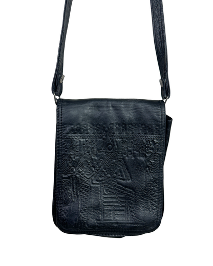 Vintage Embossed Pharaonic Genuine Leather Crossbody Bag