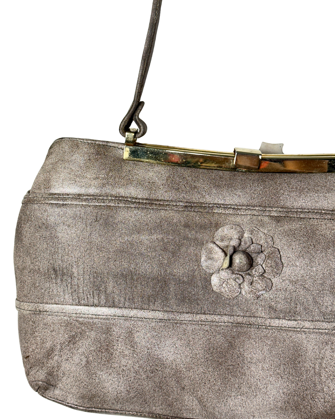 Vintage Genuine Leather Shoulder Bag with Floral Accent