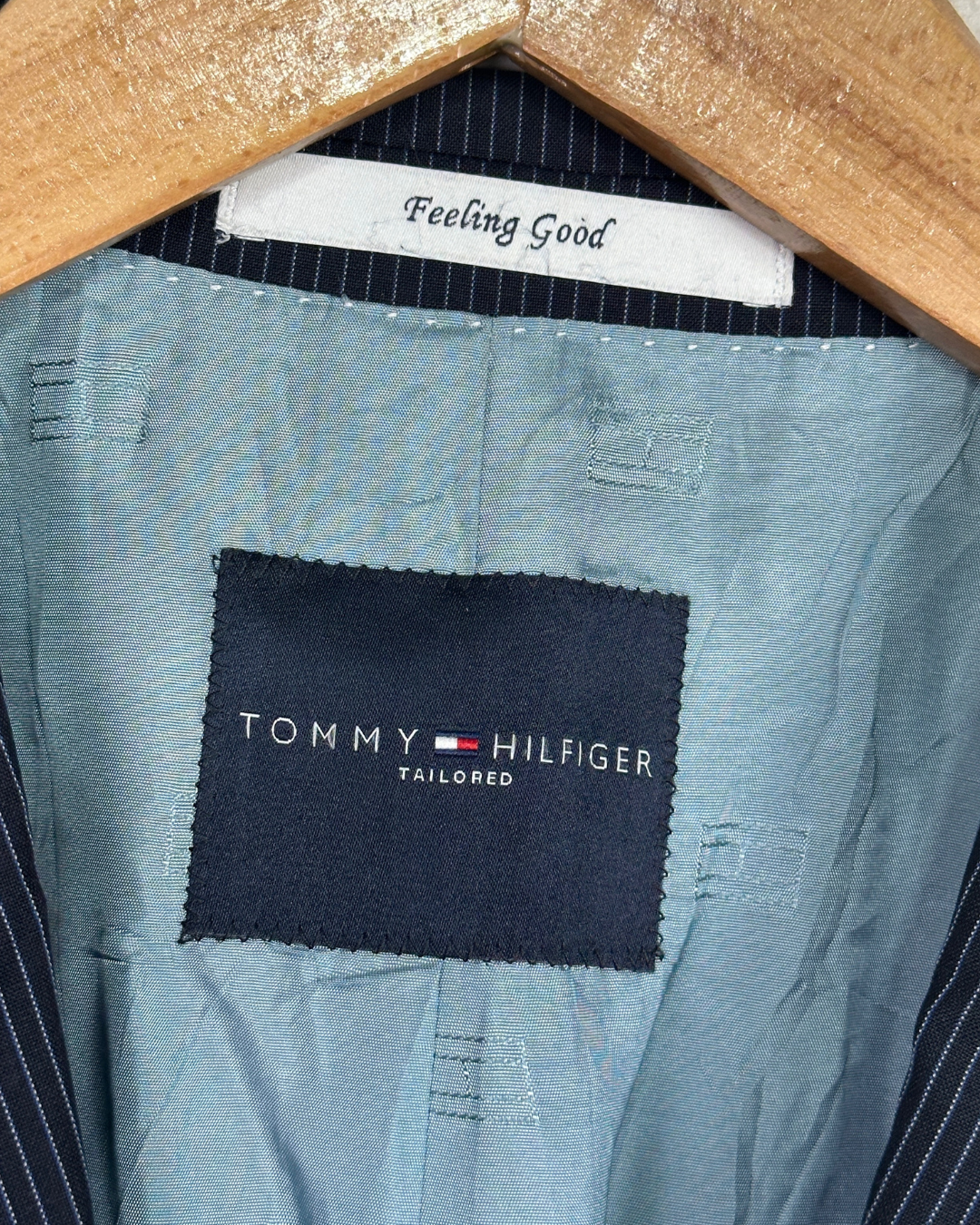 Tommy Hilfiger Feeling Good Tailored Wool Pinstripe Navy Blazer - Size 54
