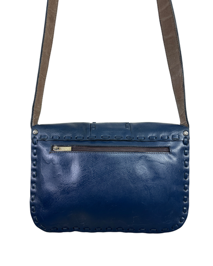 Vintage Navy Genuine Leather Whipstitch Shoulder Bag