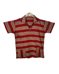 Vintage Red Striped Woven Polo Shirt with Front Pockets -  Medium