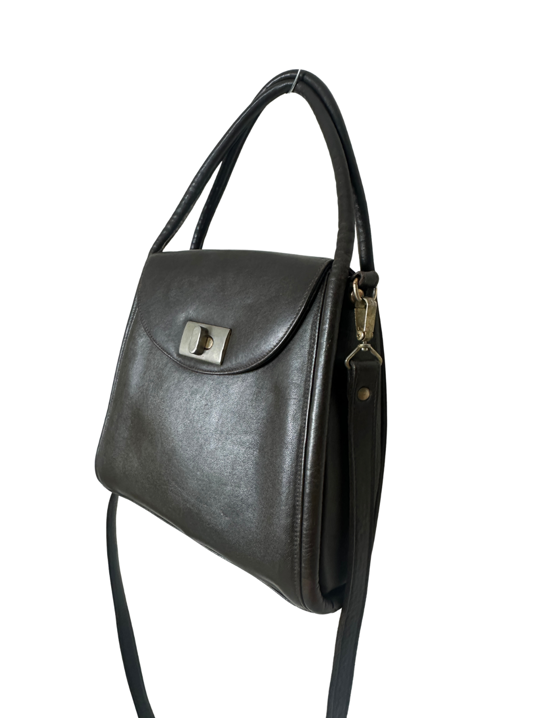 Classic Dark Brown Leather Top-Handle Bag