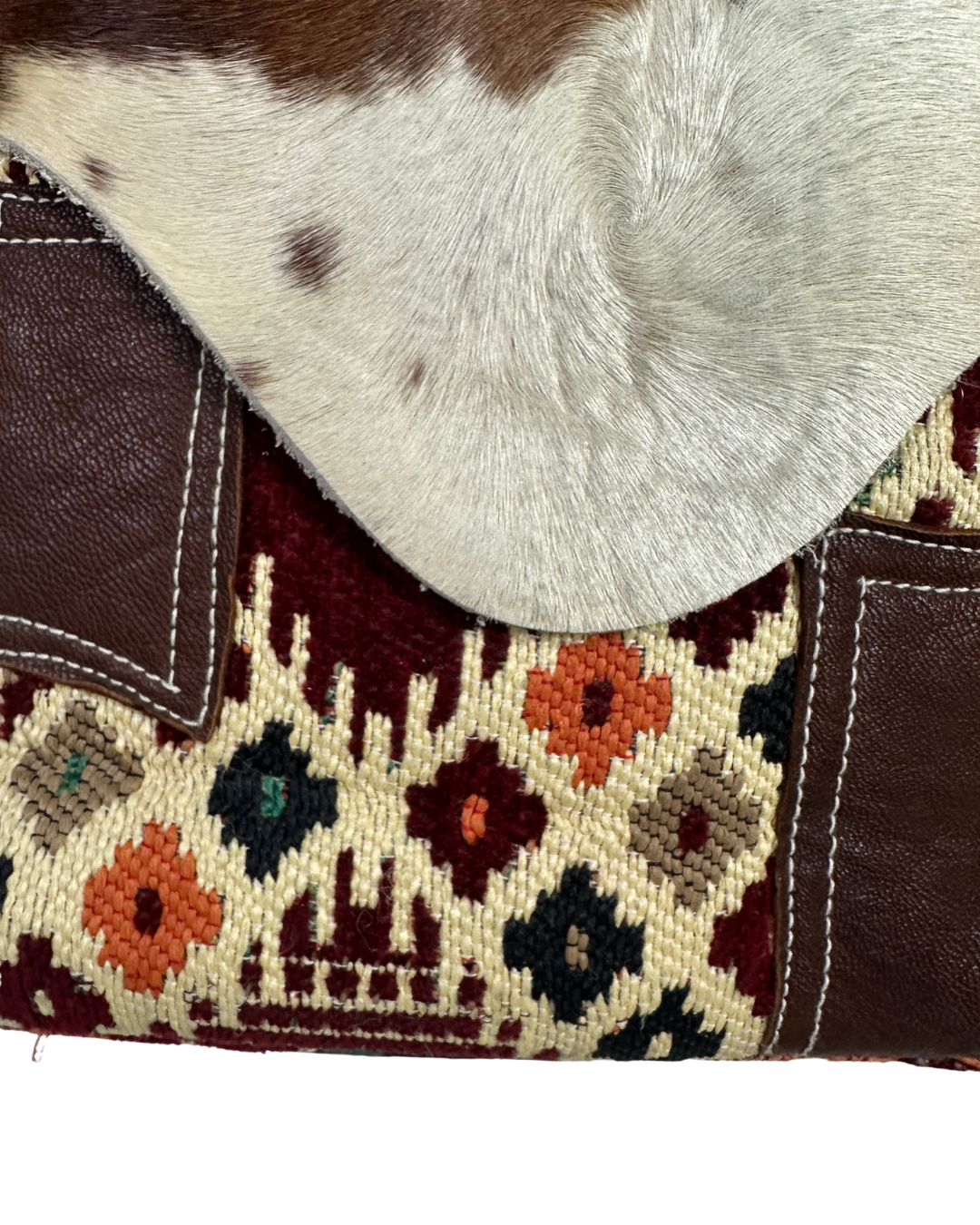 Vintage Y2K Hair-On Cowhide & Kilim Tapestry Shoulder Bag