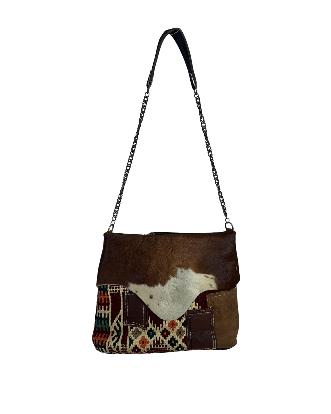 Vintage Y2K Hair-On Cowhide & Kilim Tapestry Shoulder Bag