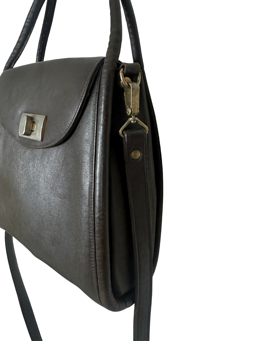 Classic Dark Brown Leather Top-Handle Bag