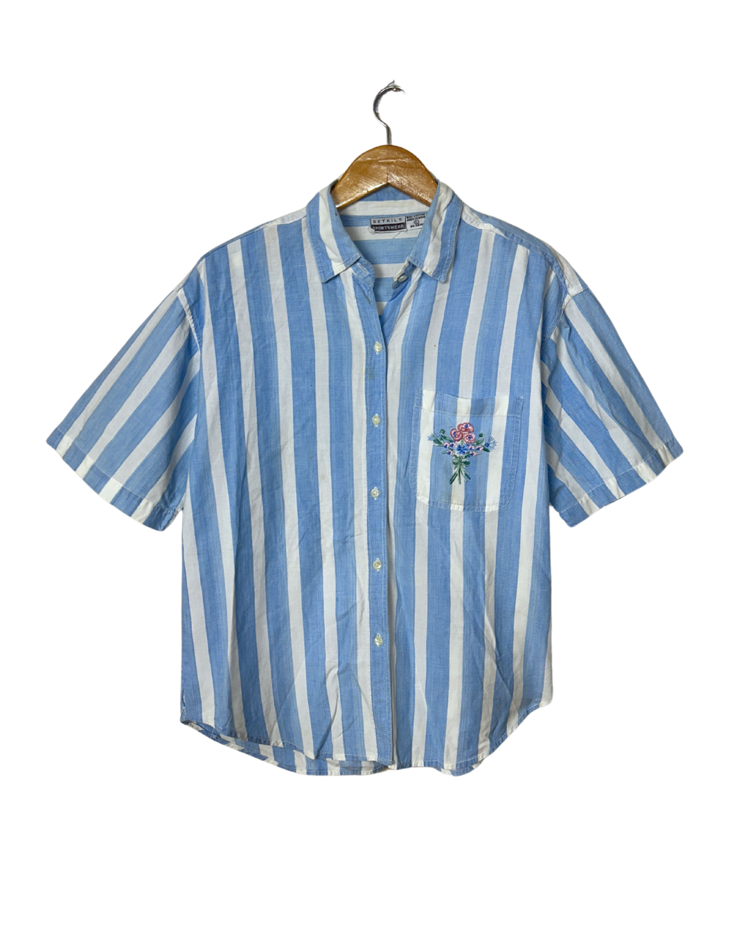 Striped Shirt with Floral Embroidery Detail Medium