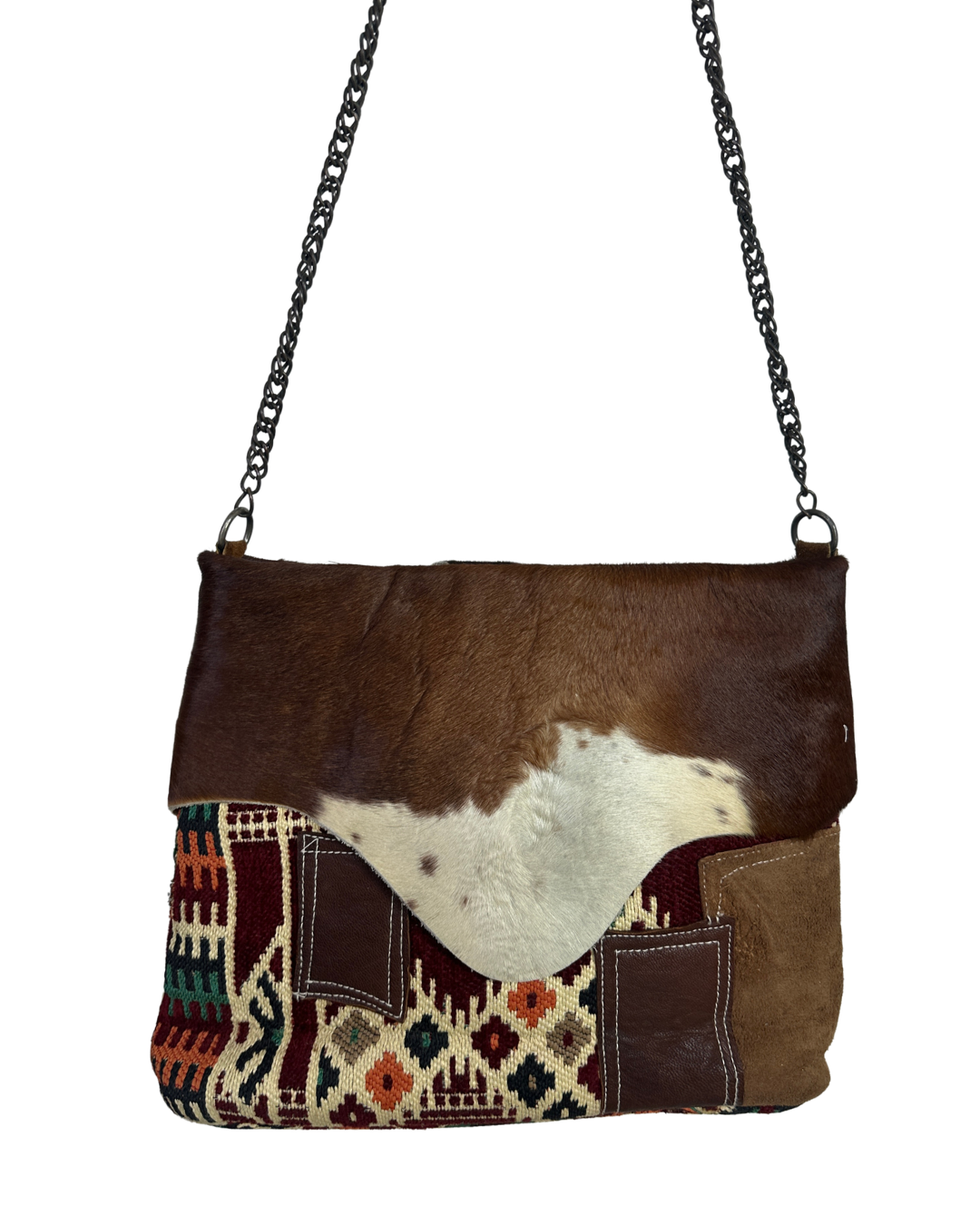 Vintage Y2K Hair-On Cowhide & Kilim Tapestry Shoulder Bag