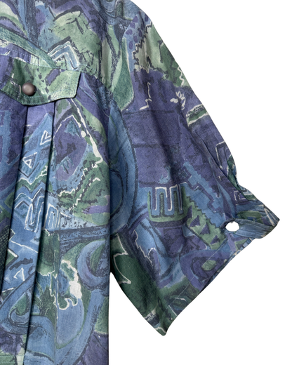 Vintage Abstract Pleated Blouse XL