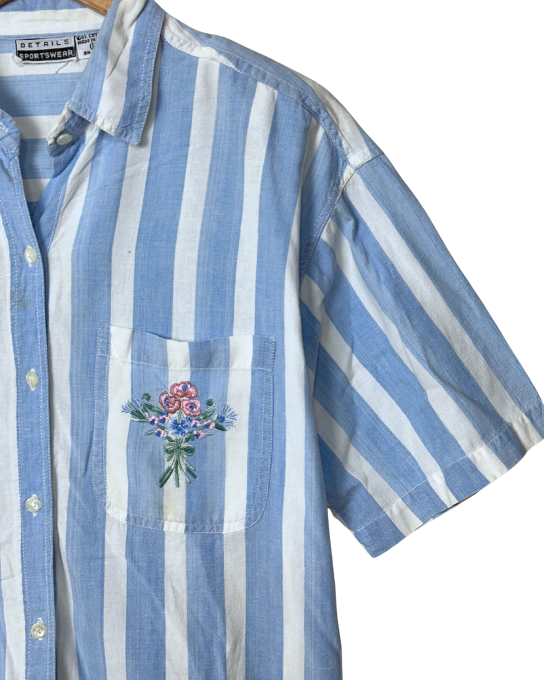 Striped Shirt with Floral Embroidery Detail Medium